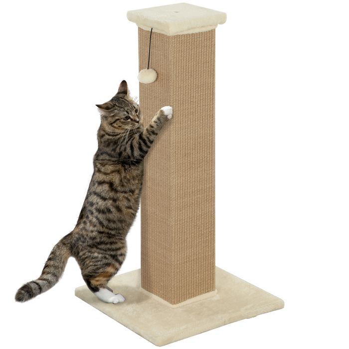 Griffoir pour chat - PawHut - boule suspendue - base stable - en sisal et peluche - 41 x 41 x 81 cm - beige
