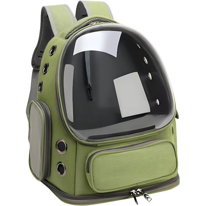 Sac à dos bulle chat respirant grand espace petits chiens ≤6.8kg randonnée/camping/voyage vert