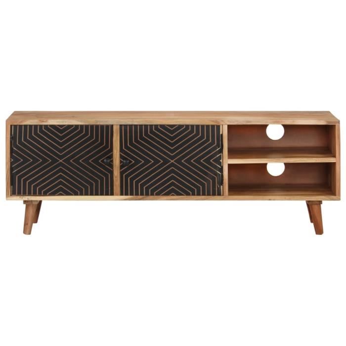 Meuble TV - AKOZON - 115x30x39 cm - Bois dacacia massif - Finition naturelle - Style contemporain