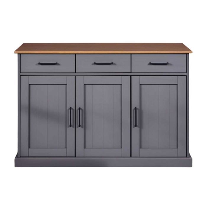 Buffet 3 portes 3 tiroirs en pin massif teinté gris plateau teinté chêne - FABIO