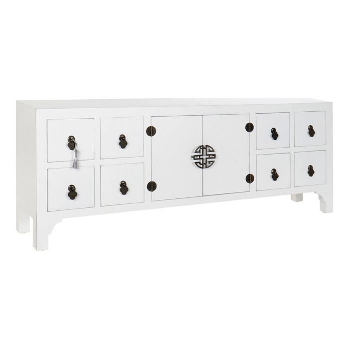 meuble tv style oriental blanc mdf, sapin 130 cm