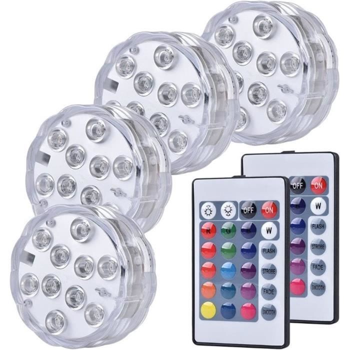 Lot De 4 Lampes Led Submersibles Ip68 Étanches Avec Télécommande Pour ...