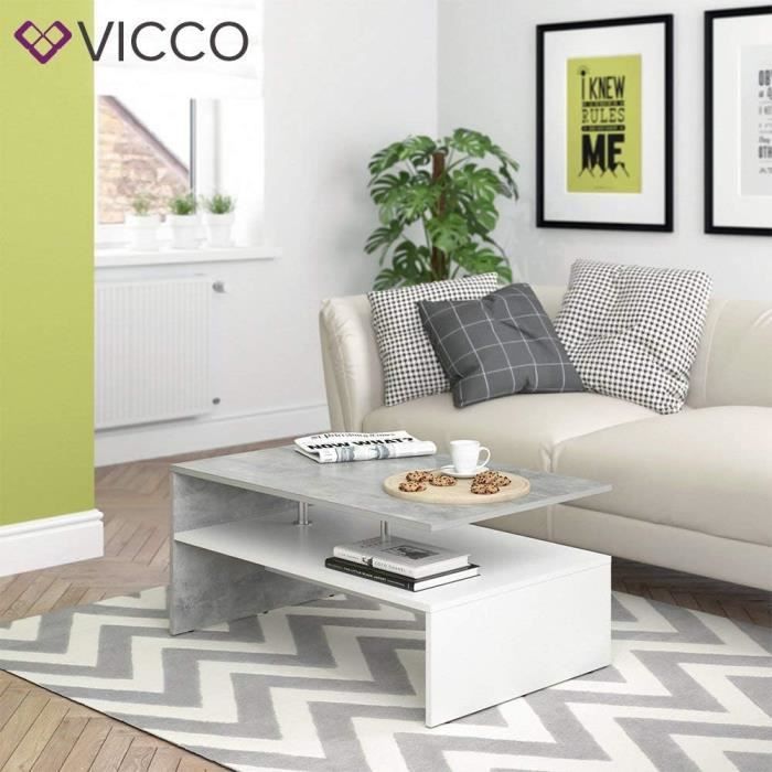 Table Basse Vicco Amato Blanc – Moderne – 90x60x42 Cm – Avec étagères