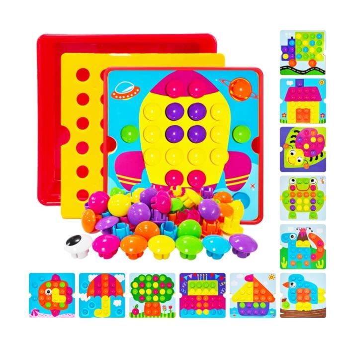 Mosaique Enfant 12 Cartes et 46 Boutons Jeux de Mosa que Jeux