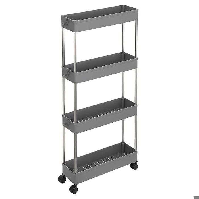 Chariot De Rangement 4 Niveaux JAKAGO - 40x18x90cm Mobile Avec Roulettes | Pour Cuisine, Salle De Bain, Bureau