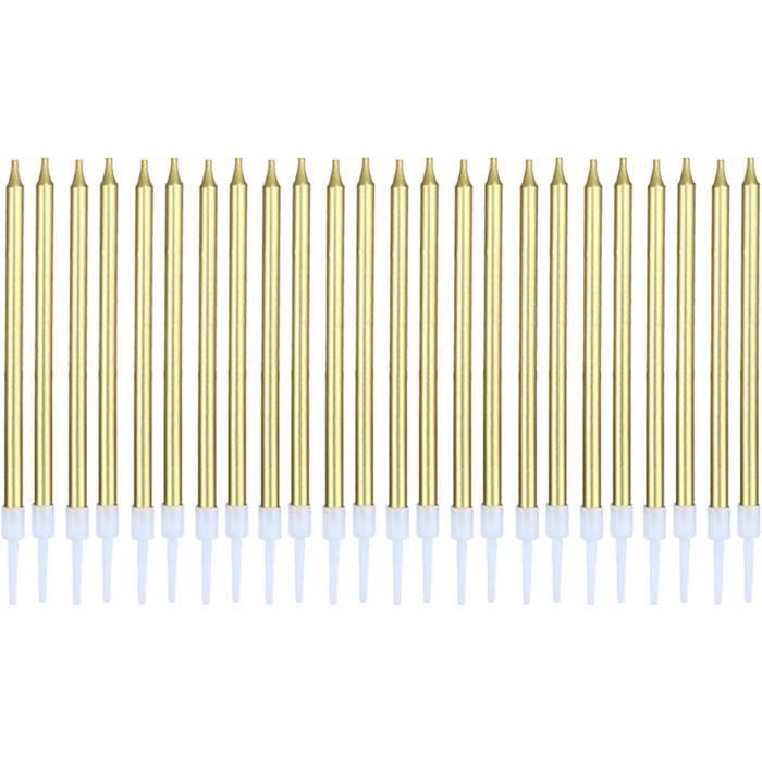 Bougies D'Anniversaire Métalliques En Support Bougies De Gâteau D'Anniversaire Longues Fines Bougies De Cupcake Pour Décoration De Fête D'Anniversaire De Mariage (24 Pcs) (Or Champagne