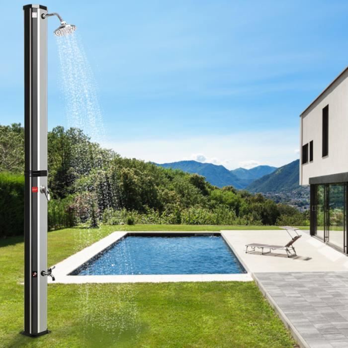 douche a energie solaire jardin exterieur piscine 35 litres avec pomme de douche et robinet cdiscount jardin