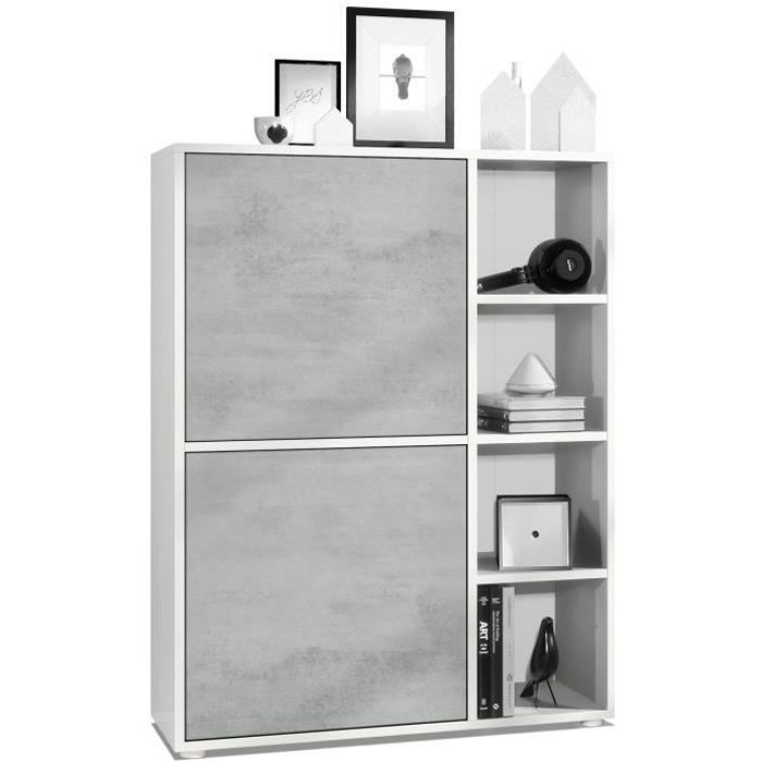 Vladon Buffet haut Cuba avec 8 compartiments caisson en blanc mat - Façades en Aspect Béton Oxyde Vladon Buffet haut Cuba avec 8 compartiments caisson en blanc mat - Façades en Aspect Béton Oxyde