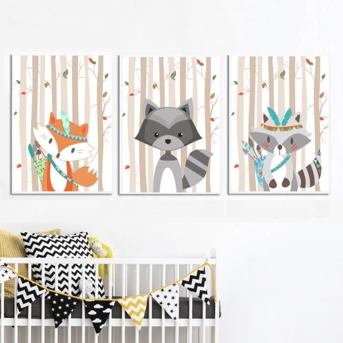 Dessin Anime Renard Raton Laveur Foret Peinture Nordic Poster Pepiniere Decoration Toile Bebe Decor Pas De Cadre 3 Pieces Achat Vente Objet Decoration Murale Cdiscount