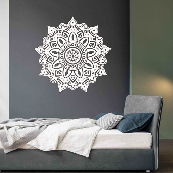 Sticker Decoration Murale Salon Chambre Blanc Mandala Art Deco