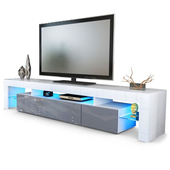 vladon meuble tv bas armoire basse lima v2 en blanc mat - gris haute brillance