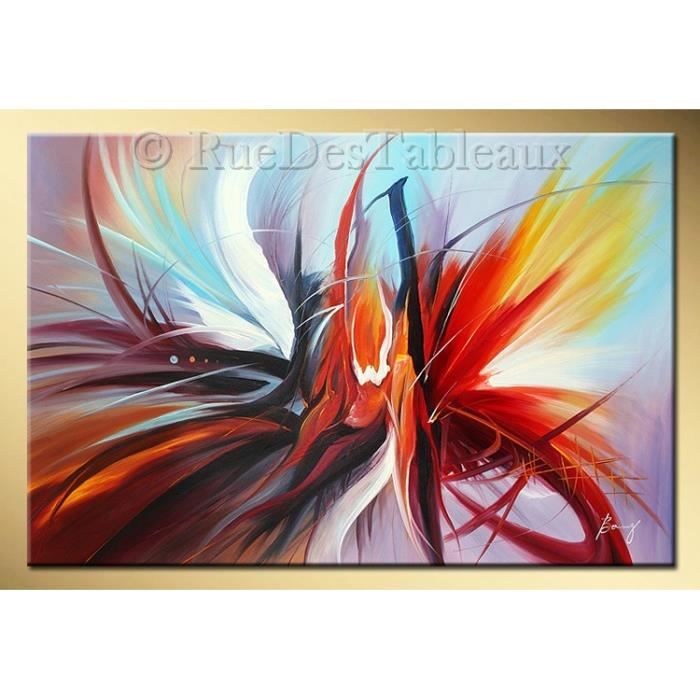 Bouquet De Plumes Tableau Peint Main Achat Vente Tableau Toile Cdiscount