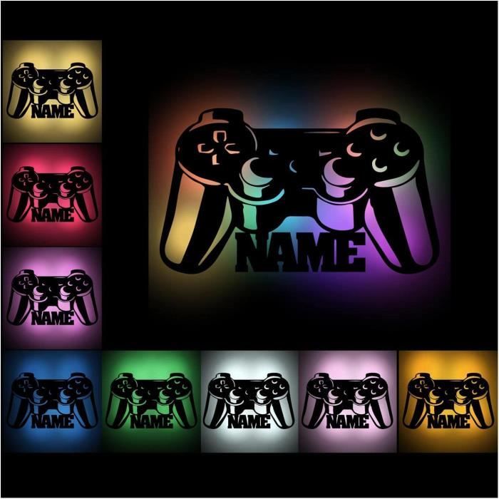 Lampe LED Gamer Personnalisable Namofactur | Bois Gravé Avec Prénom | Changement De Couleurs RGB | Veilleuse Murale USB