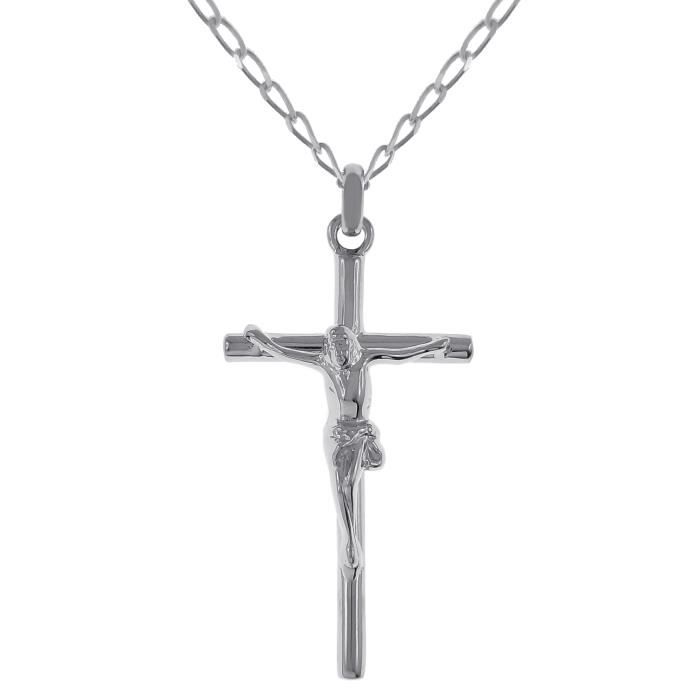 Pendentif Croix Christ en Argent 925 avec Chaîne 42cm - Couleur Argenté - Pour Adulte - Matière Argent