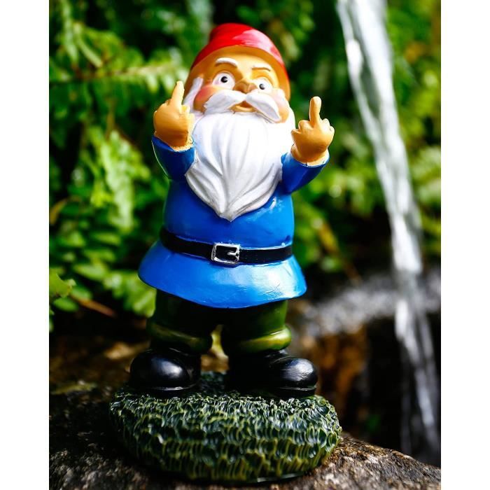 Nain De Jarden Drôle Double Doigt D'Honneur - Déco Extérieur Résine 14 Cm - Cadeau Humoristique