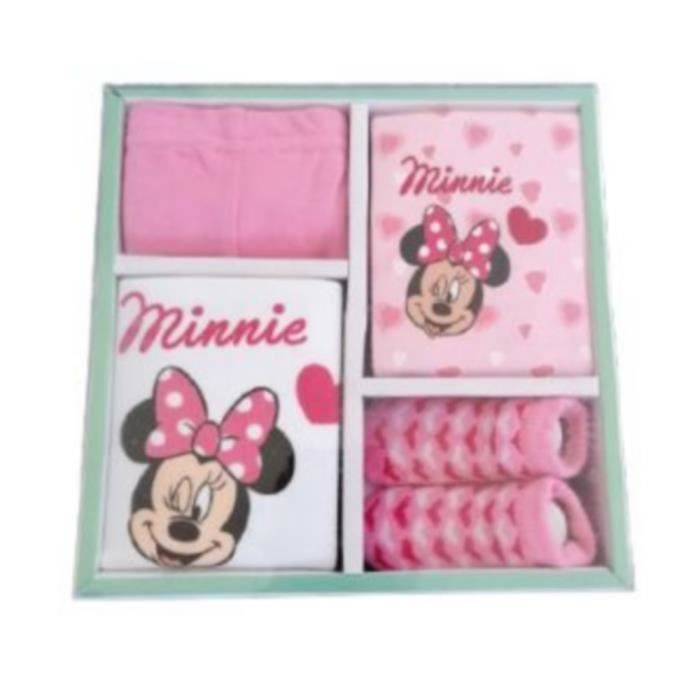 Coffret Cadeau B b Disney Fille MinnieRose et Blanc et Bleu 4 pi ces de la naissance 6 mois