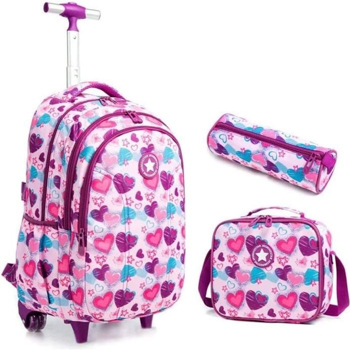 sac à dos roulettes - sac roulette primaire durable cartable trolley  grande capacité d'école garçons filles élèves 4 roues(violet)