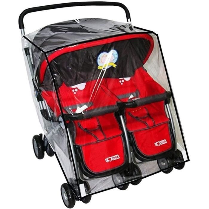 Housse De Pluie Transparente Pour Poussette Double - Protection 360° Imperméable - Vent, Neige, Poussière