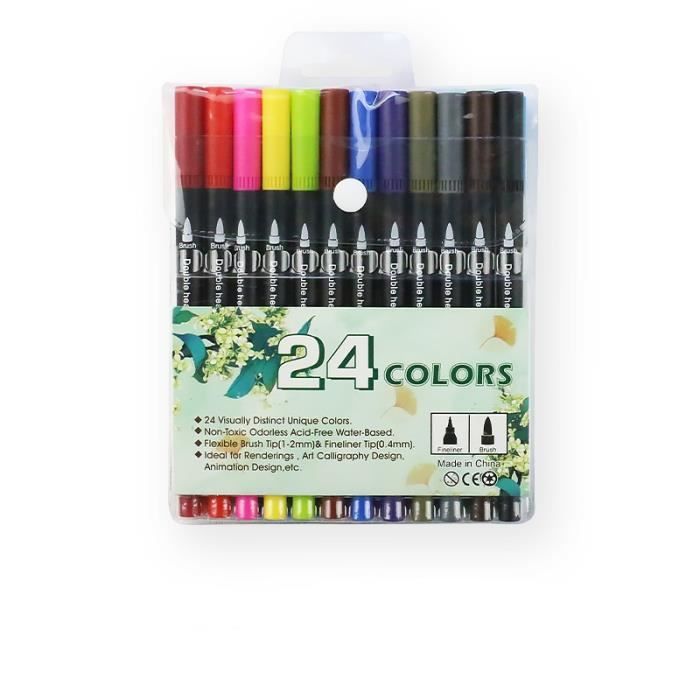 Feutres 24 Feutres Pinceaux Feutre Coloriage Pour Dessin Peinture Coloriage Adulte Porte Stylo Noir Cdiscount Beaux Arts Et Loisirs Creatifs