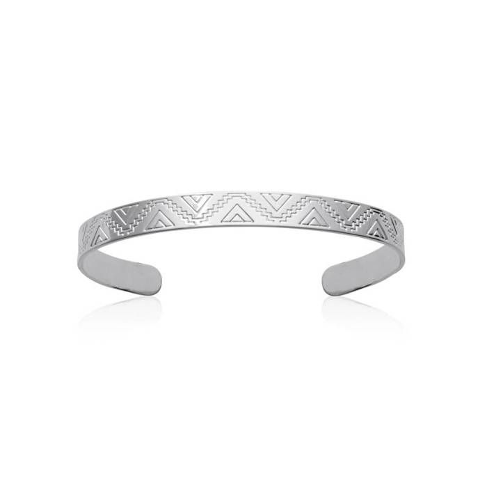 Bracelet Jonc Manchette - BIJOUXIA - Argent Massif 925-1000 - Rhodié - Motifs Ciselés - 5 8 cm