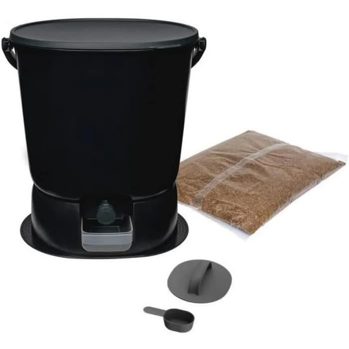 Poubelle composteur Bokashi Essential 15.3L - Skaza - Inclut 1kg d'activateur - Gris