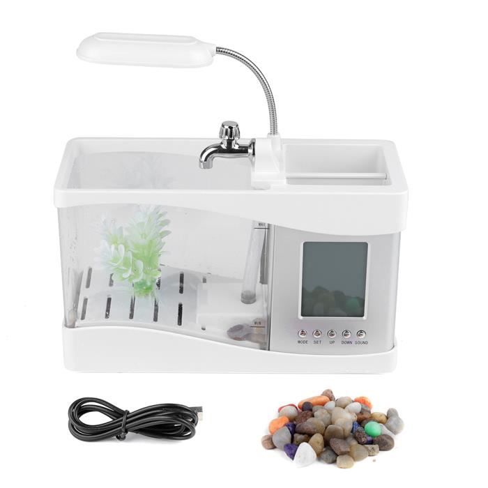 Meilleurs prix pour Mini aquarium à poissons multifonctionnel rechargeable par USB - COCOSITY - Avec horloge et lumière LED blanche