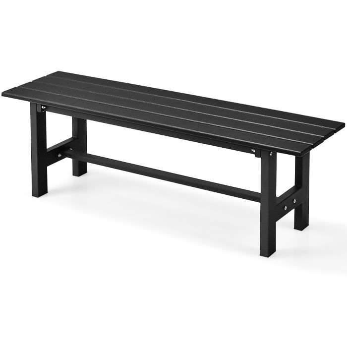 COSTWAY Banc de Jardin HDPE pour 2 Personnes Charge 300KG Banquette Extérieur avec Cadre en Métal et Couvre-pied de Protection Noir