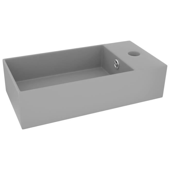 Lavabo de salle de bain CUQUE - Céramique Gris clair - Avec trop-plein et trou de robinet