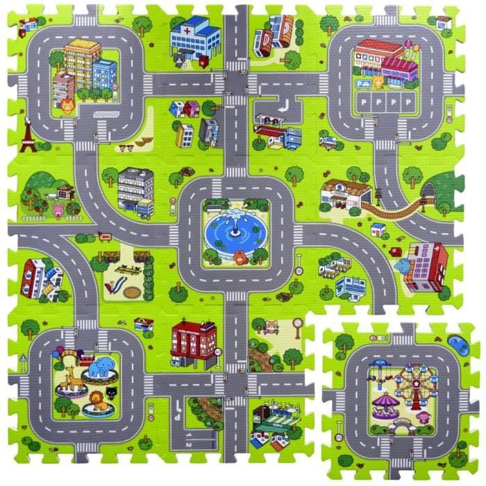 Leo & Emma Tapis Puzzle Circuit Trafic Ville - 9 Pièces 1m² Éducatif Enfant