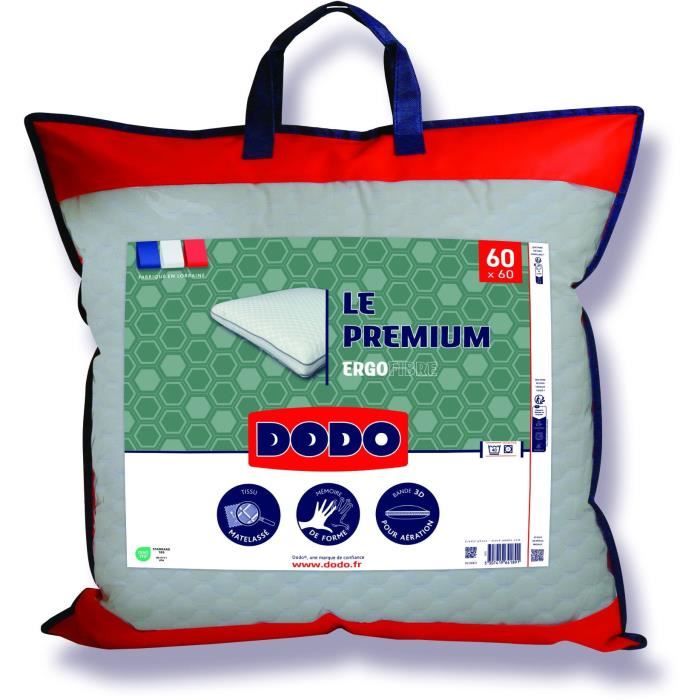 Oreiller Le Premium DODO - 60x60 cm - Mémoire de forme - Taie déhoussable