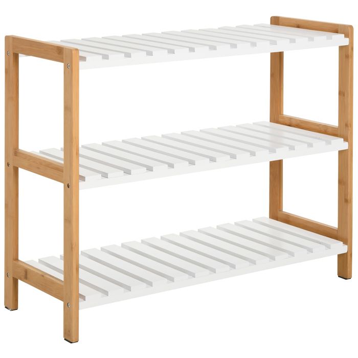 Étagère à chaussures - HOMCOM - 3 niveaux bois pin étagères à lattes salon entrée - bois - 70x26x575cm - blanc naturel