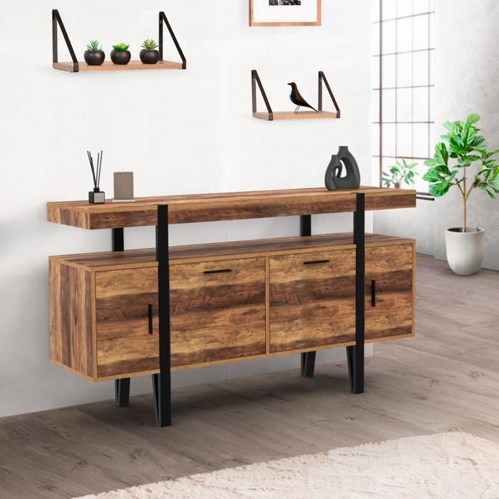 IDMarket Sideboard Detroit 140 Cm – Industriedesign, 4 Türen, Mit Nische, Aus Holz & Metall, Zum Selbstaufbau