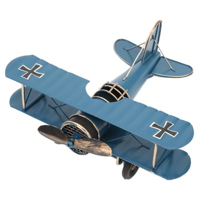 Avion Biplan En Tôle Vintage – Jouet Métal Jaune – Décoration Militaire