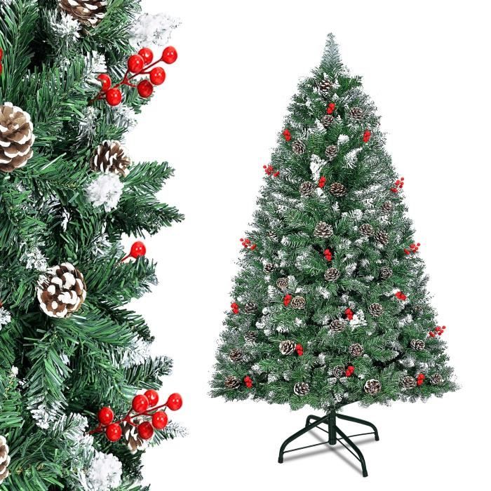 Sapin De Noël Artificiel à LED 150 Cm - Avec Neige, Pommes De Pin Et 8 Fonctions Lumineuses, Intérieur/extérieur