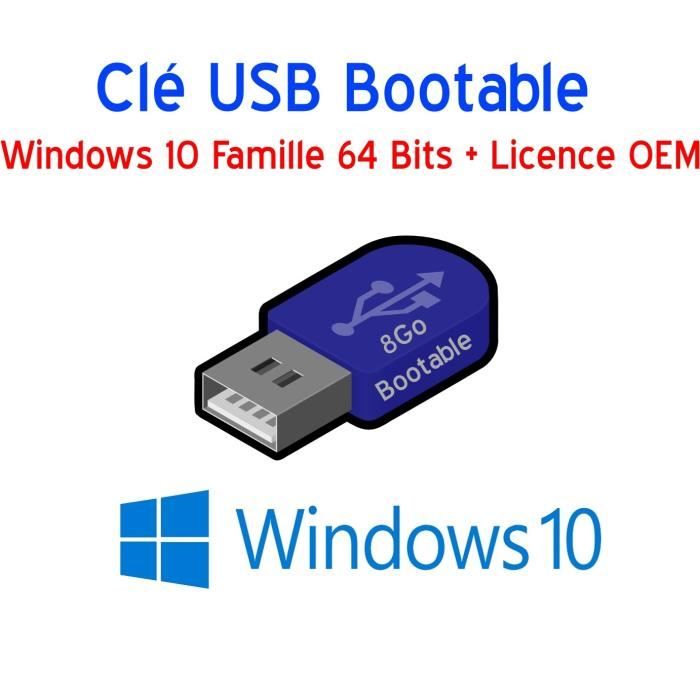 Clé USB 8Go Bootable Windows 10 Famille 64 Bits + Licence OEM activation - vue 2