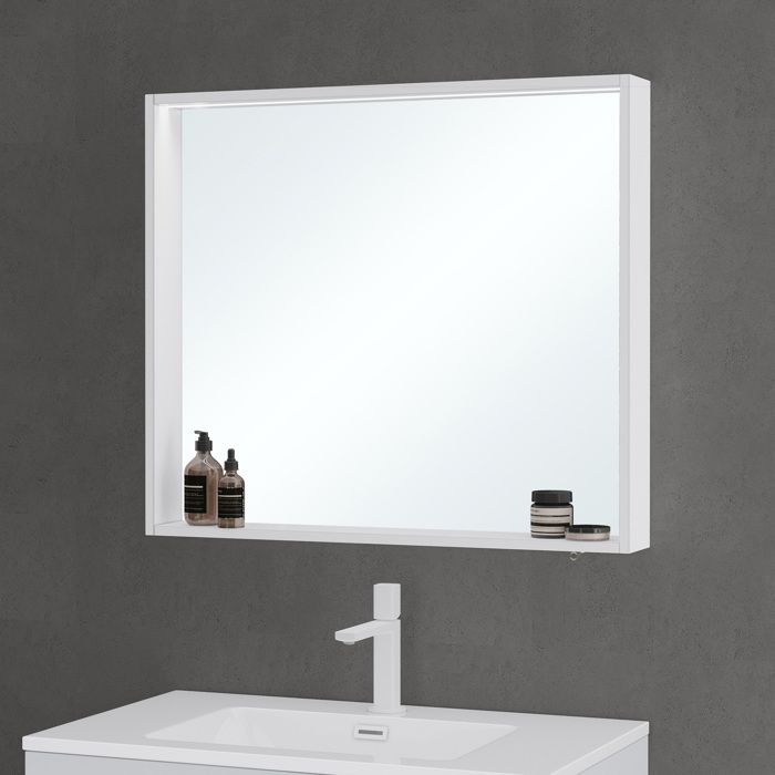 Miroir de Salle de Bain avec Étagère Armoire Murale avec Éclairage Mai & Mai® 80x12x70 cm Blanc Mat