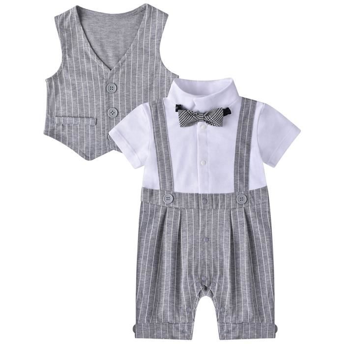 2pcs Bebe Garcon Vetement Ensemble Ceremonie Body Bebe Barboteuse Tenue Gilet Gris Cdiscount Pret A Porter