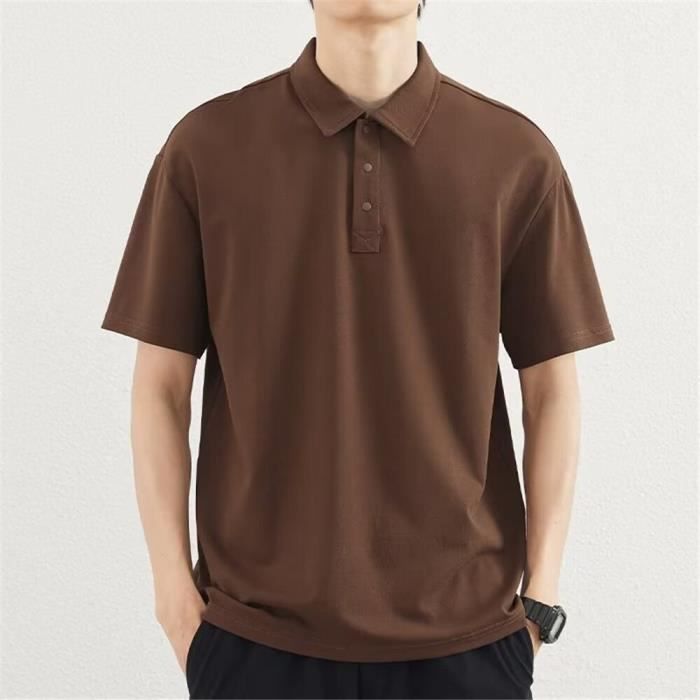POLO homme Couleur unie ample manches courtes POLO Marron Marron Cdiscount Pret a Porter