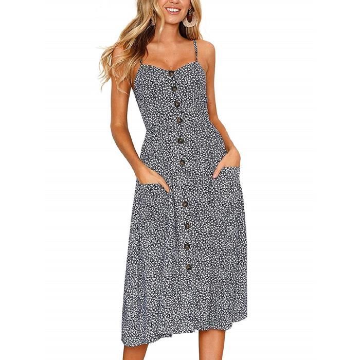 Robes D Ete Pour Femmes Imprime Robe Sexy Col V Off Epaule Dos Nu Robe Floral Spaghetti Strap Jupe Vacances Voyage Date Bleu Achat Vente Robe Cdiscount