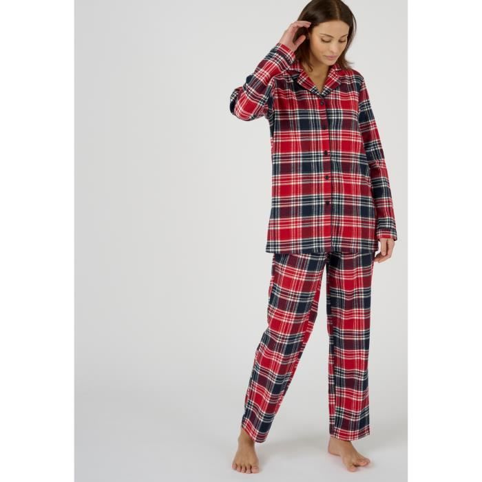 Pyjama Homme Flanelle Grattée Pur Coton - Carreaux Rouges - Chaud Et Confortable Pour L'hiver - 9