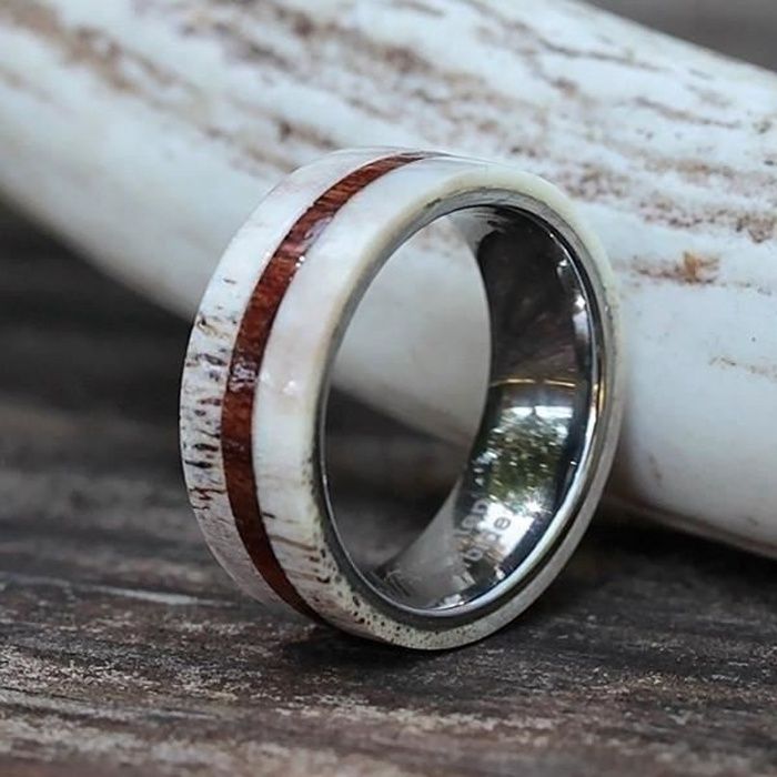 Bague En Bois De Cerf Antler Koa Bande De Mariage Homme Bandes