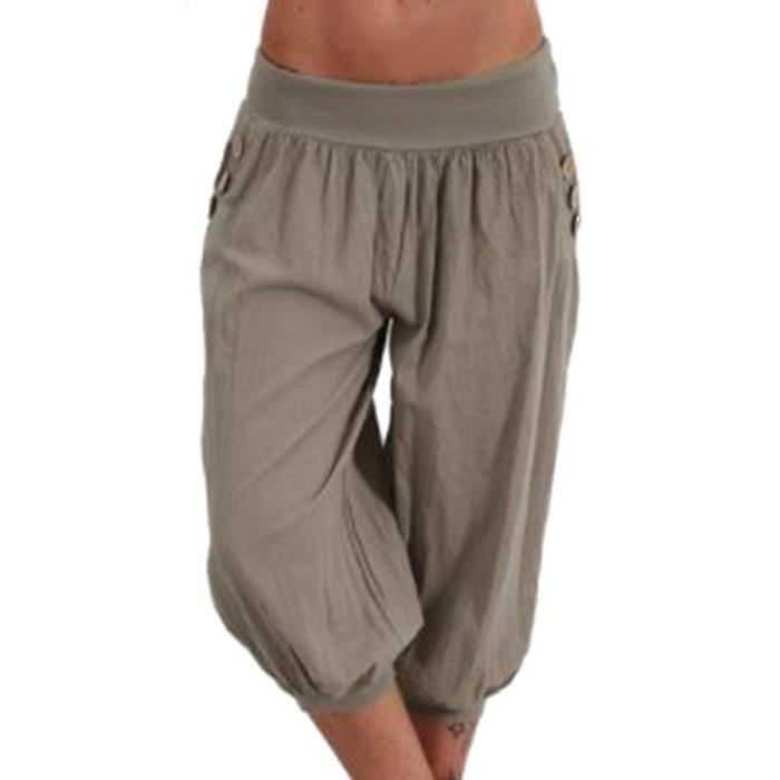 Minetom Femme Pantalon 3 4 Casual Pantacourt Ample Elastique