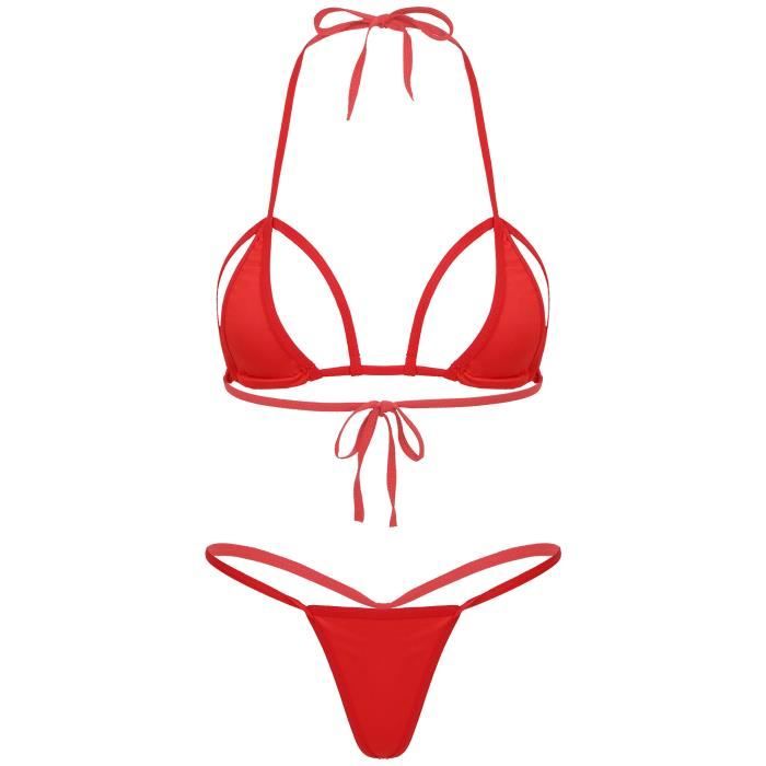 Iiniim Maillot de Bain 2 Pieces Femme Push Up Shorty Mini Micro Bikini Femme Sexy String Monokini G String Natation Plage Swimwear Rouge Cdiscount Pret a Porter
