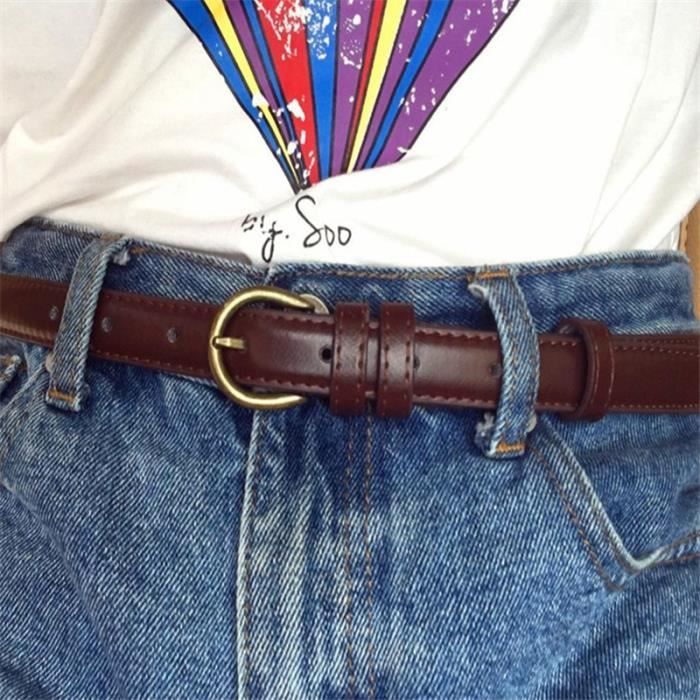 Ceinture Mince Marron – Rivets Laiton – Taille Ajustable 29,5 à 33,5 Pouces – Neuve Avec étiquettes