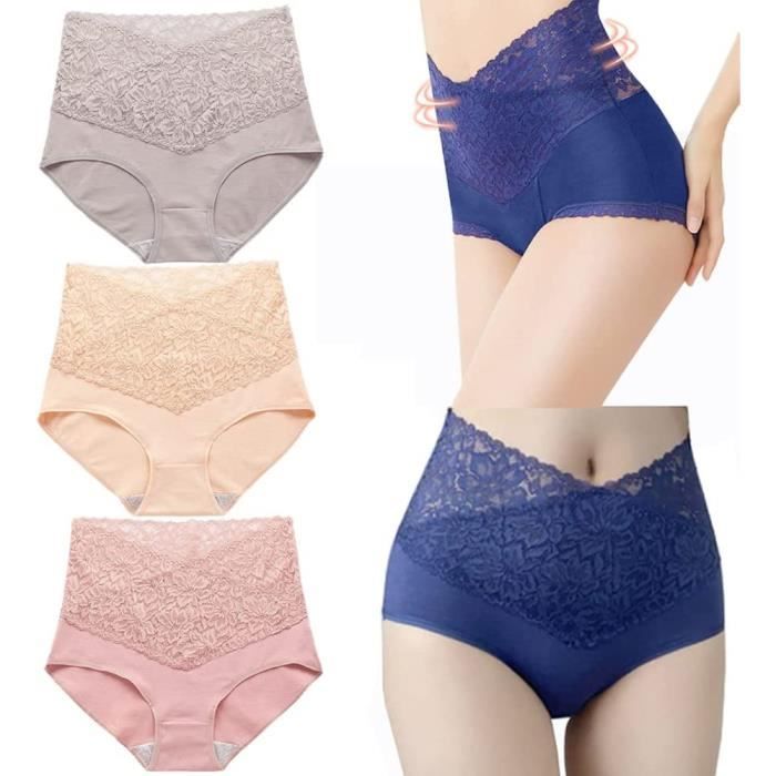 Women's High Waist Cotton Lace Panties Tummy Control Leakproof Panty Ladies Plus Size Briefs