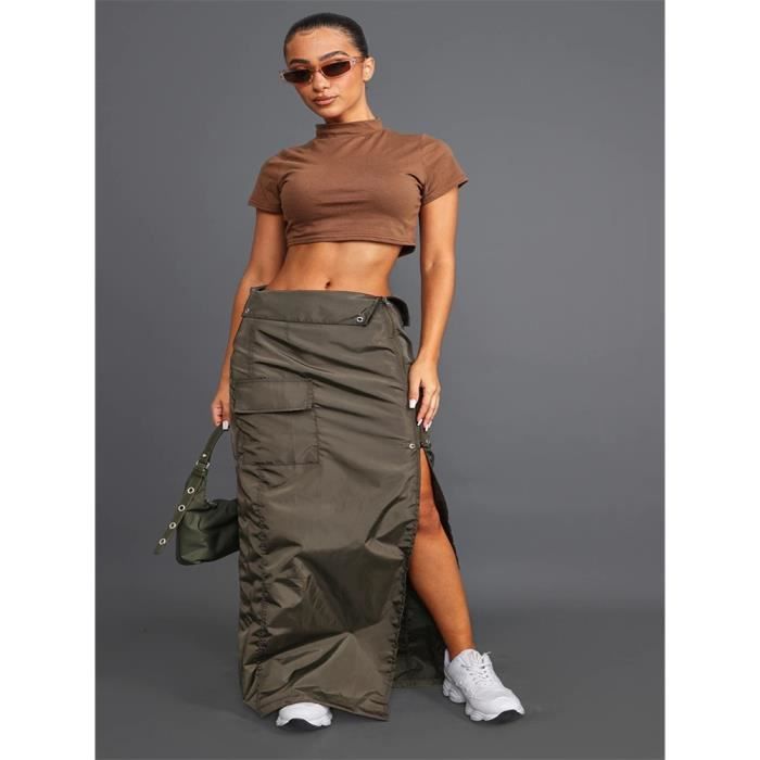 Jupe jupe longue vert fonc pour femmes tenue d t couleur unie
