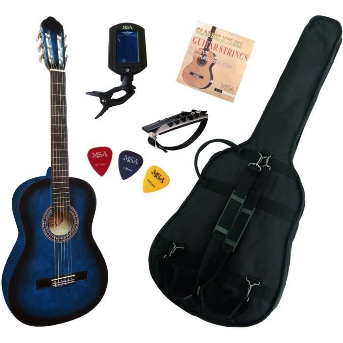 Pack Guitare Classique 4-4 (Adulte) Avec 5 Accessoires (bleu)