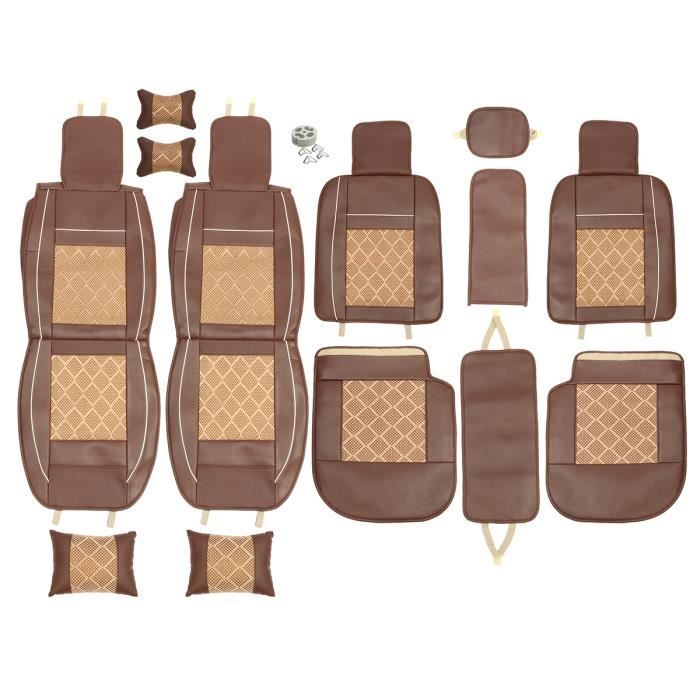 Housses De Siège Universelles Pour Camping-car - En Lin Beige - Compatibles Airbag - Kit Avant Complet (dossier + Siège + Appuie-tête) - 3