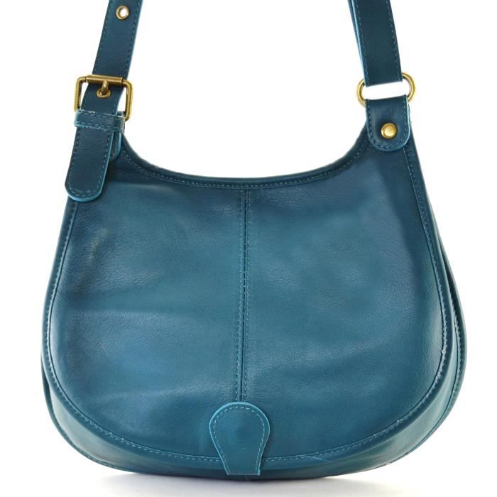 OH MY BAG Sac Main CUIR souple femme cartouchi re bleu canard
