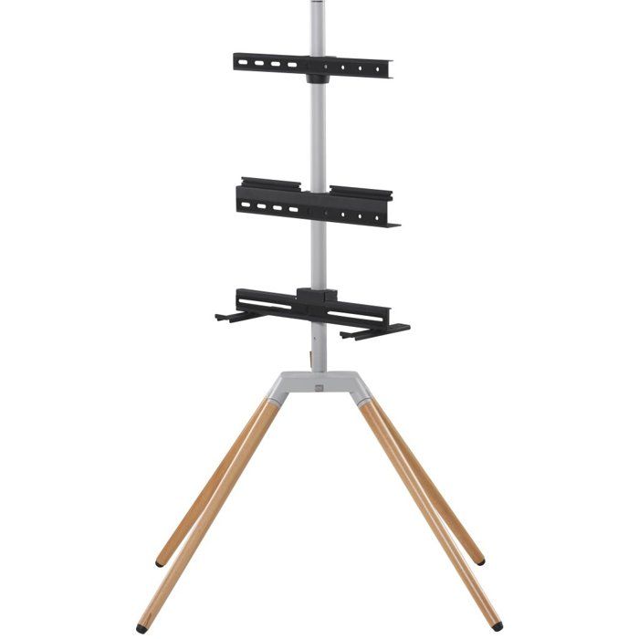 Quadpod TV Stand - ONE FOR ALL - Finition bois clair et métal - Orientable à 360° - Pour TV 32 à 75 - 35kg max